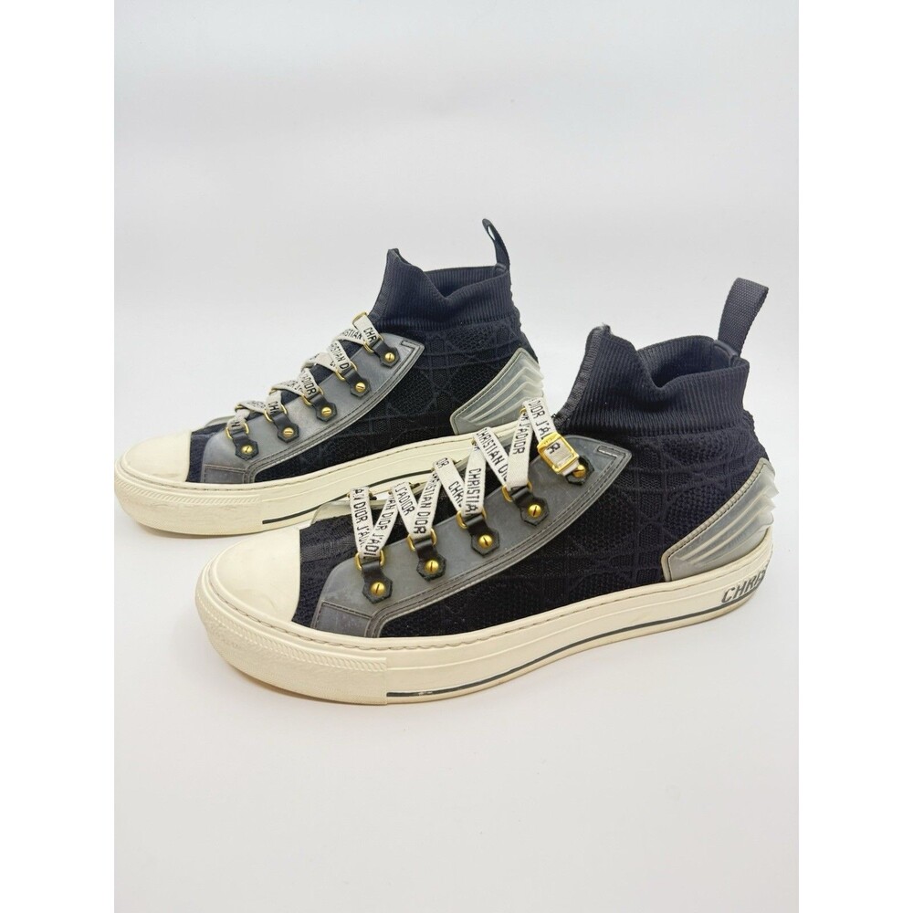 Christian Dior Walk'N'Dior Black Technical Knit & Leather High Top Sneakers 40
